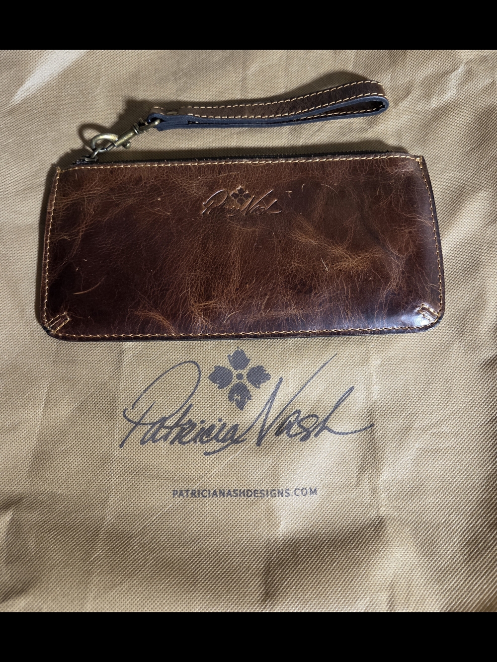 Patricia Nash Distressed Brown Leather Wristlet Clutch